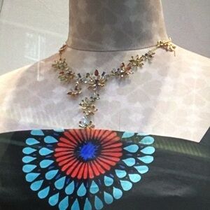 Multi coloured crystal t strap necklace